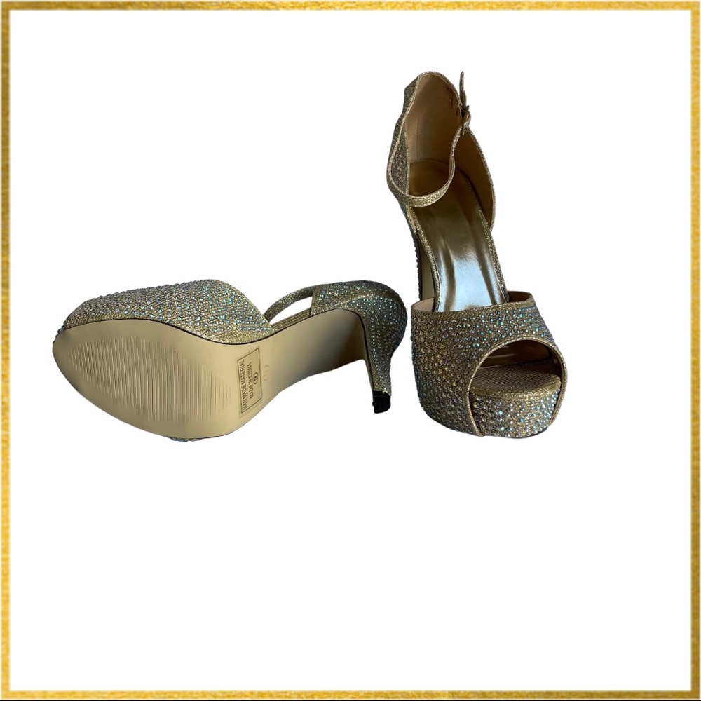 Gold Sparkle Peep-Toe Heels, with extra heel tips. Juliana-77 Size 9.